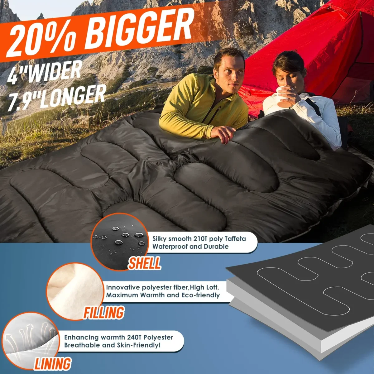 Double Sleeping Bag with Pillow