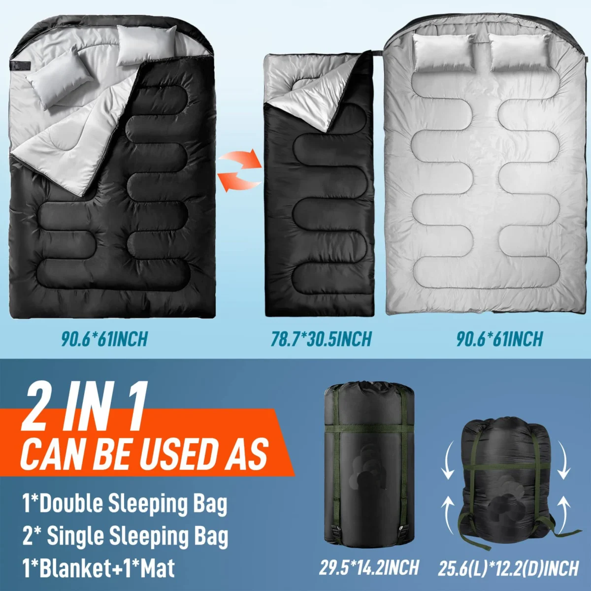 Sleeping Bag with-Pillow for 2-Person